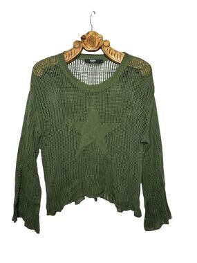Jaded London Nebula Star Mesh Bell Sleeve Cotton Sweater Unisex Green Small